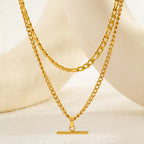 Layered Necklace for Women Minimalist Stackable - 18K Gold Plated Stainless Steel Hypoallergenic Elegant Double Chain Jewelry