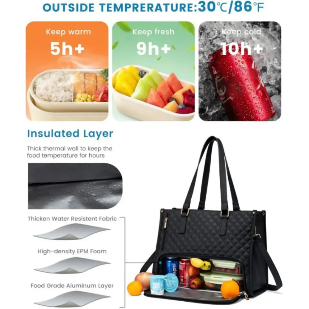 2 in 1 Lunch Tote Bag for Women Large Capacity Insulated 15.6 Inch Laptop Bag with Purse Lunch Compartment Computer Handbag