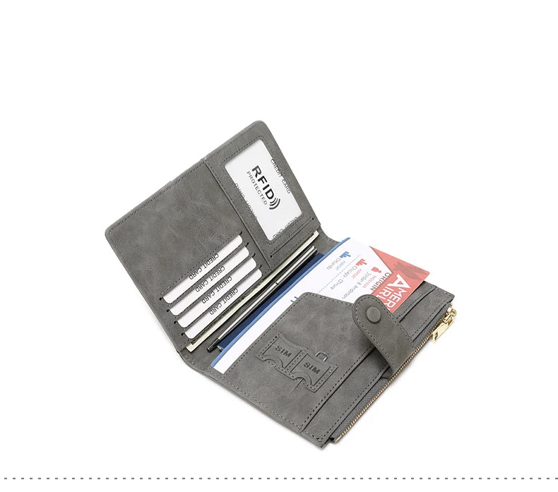 RFID Blocking Passport Bag, PU Solid Color, Zipper Buckle Wallet, Ticket Card Holder, Multi-functional Travel Passport Holder