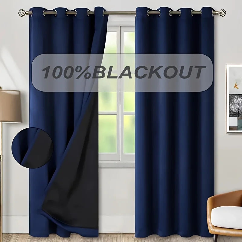 1pc Modern Multi-Color 100% Blackout Curtain Black Lined Thermal Insulated Window Drapes for Living Room Home Office
