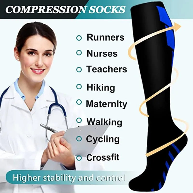 Compression Socks Running Sports Socks Medical Nursing 20-30mmhg for Flight Travel Pregnancy Edema Diabetes Varicose Veins Socks