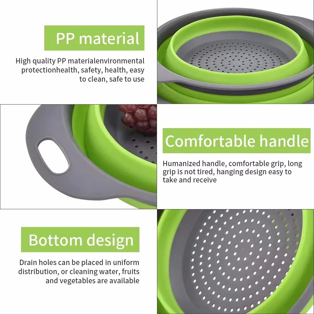 Round Collapsible Colander Silicone Kitchen Fruit Vegetable Washing Basket Strainer Foldable Drainer Kitchen Gadgets Tools