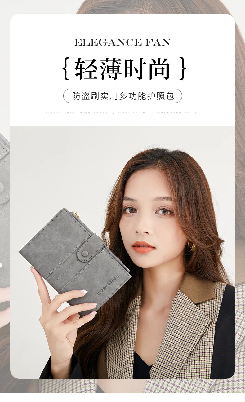 RFID Blocking Passport Bag, PU Solid Color, Zipper Buckle Wallet, Ticket Card Holder, Multi-functional Travel Passport Holder