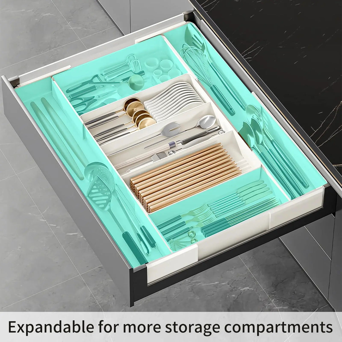 Drawer Organizer, Cutlery Tray for Kitchen Drawer, Expandable Utensil with Compartment, Spoons Forks Knives Cutlery Holder
