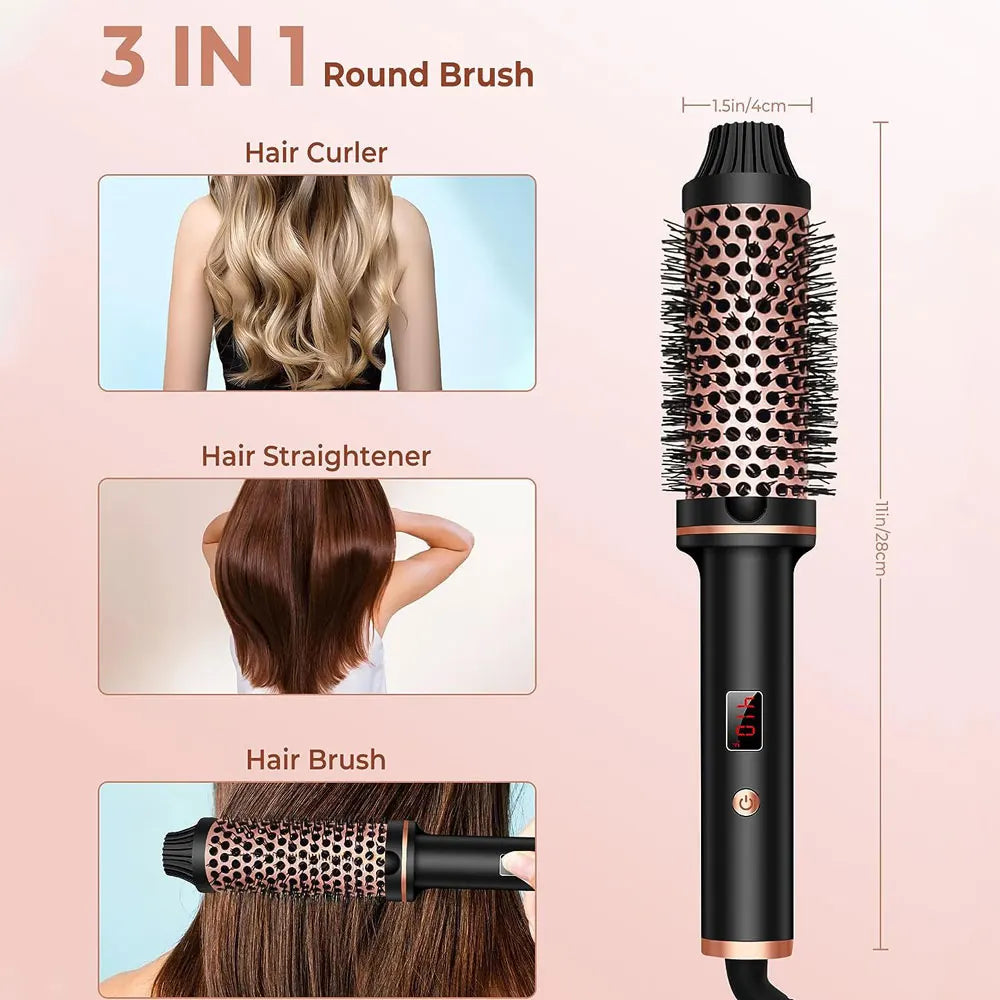 Heated Round Brush 1.5 Inch Thermal Brush Heating Curling Iron Brush Volumizing Brush Ceramic Curling Comb Travel Curling Iron