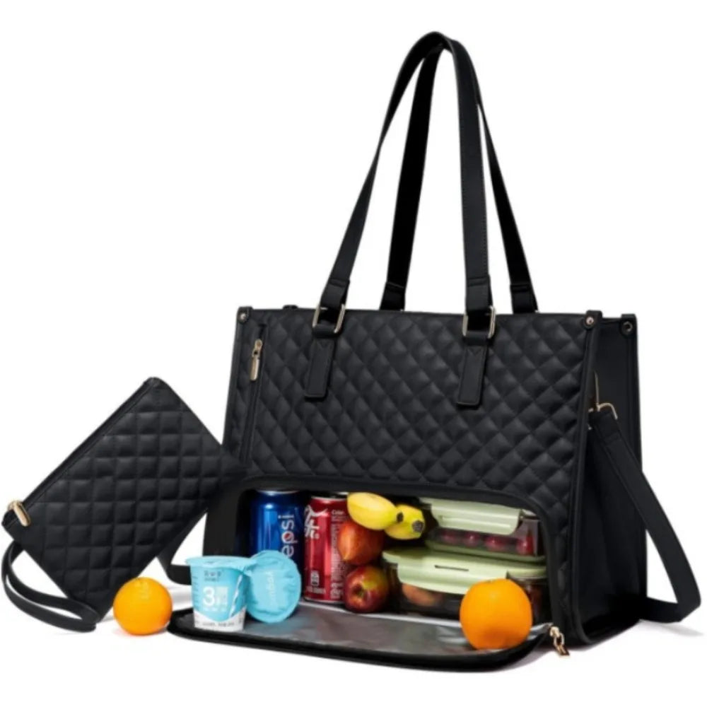 2 in 1 Lunch Tote Bag for Women Large Capacity Insulated 15.6 Inch Laptop Bag with Purse Lunch Compartment Computer Handbag