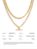 Layered Necklace for Women Minimalist Stackable - 18K Gold Plated Stainless Steel Hypoallergenic Elegant Double Chain Jewelry