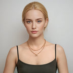 Layered Necklace for Women Minimalist Stackable - 18K Gold Plated Stainless Steel Hypoallergenic Elegant Double Chain Jewelry