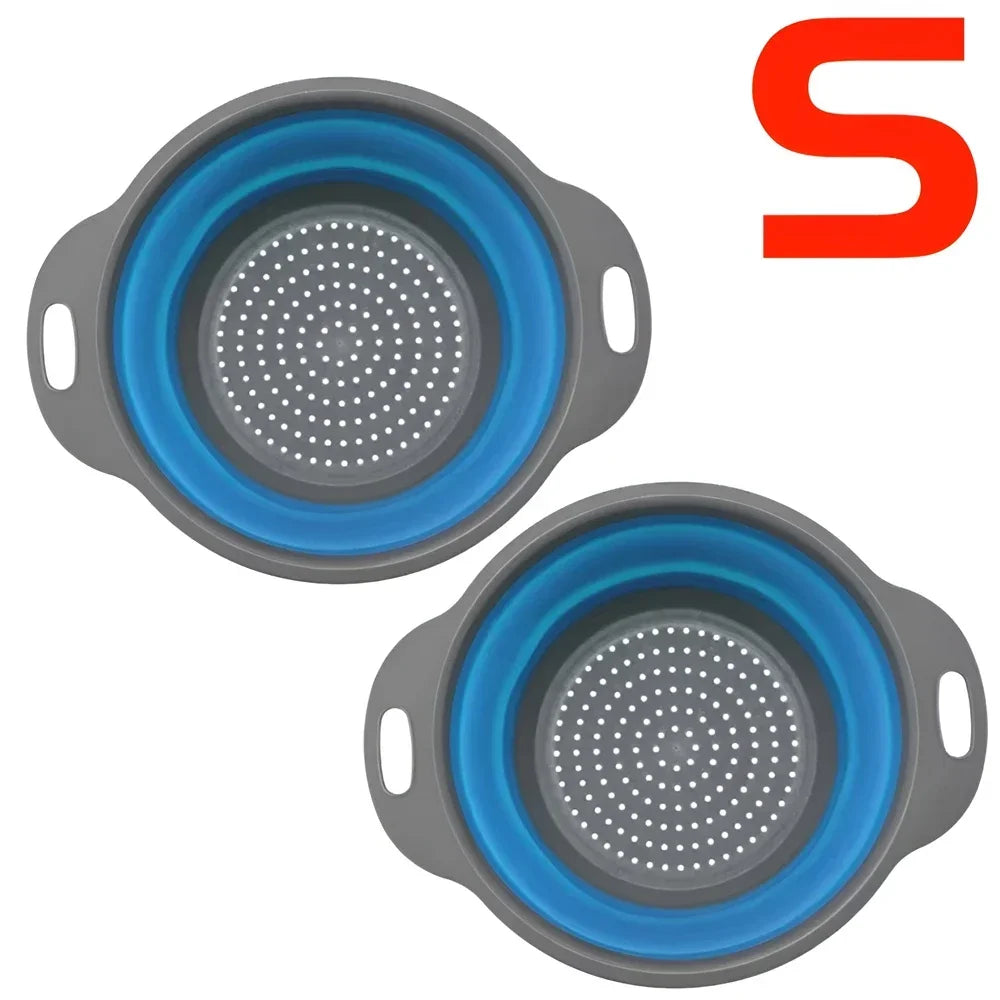 Round Collapsible Colander Silicone Kitchen Fruit Vegetable Washing Basket Strainer Foldable Drainer Kitchen Gadgets Tools