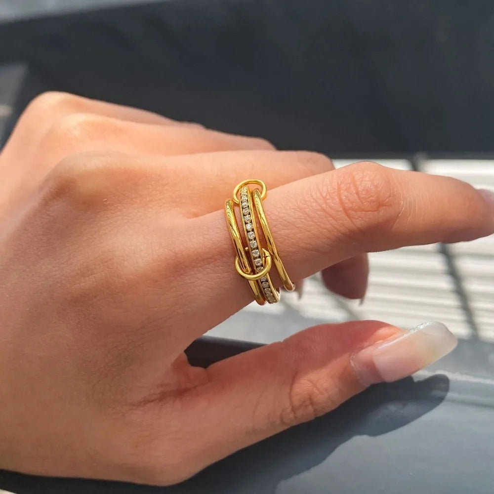 Stackable Rings for Women Statement Mixed Metals Multi Ring Stack Cubic Zirconia Connected Bands Stacking Jewelry