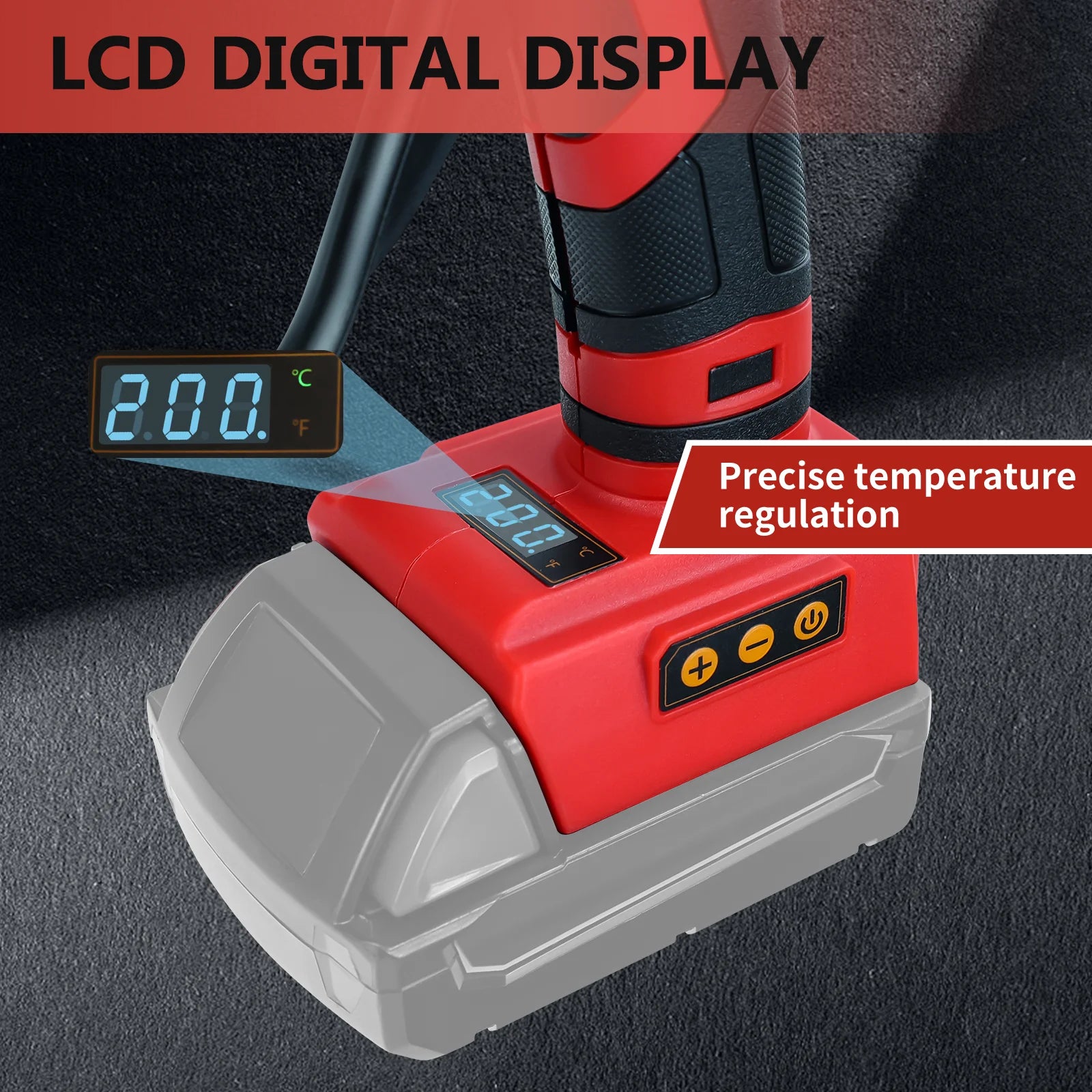 100W Cordless Hot Melt Glue Gun 100℃-200℃ LCD Digital Display with 10pcs 11mm Glue Sticks For Milwaukee 18V Battery (No Battery)