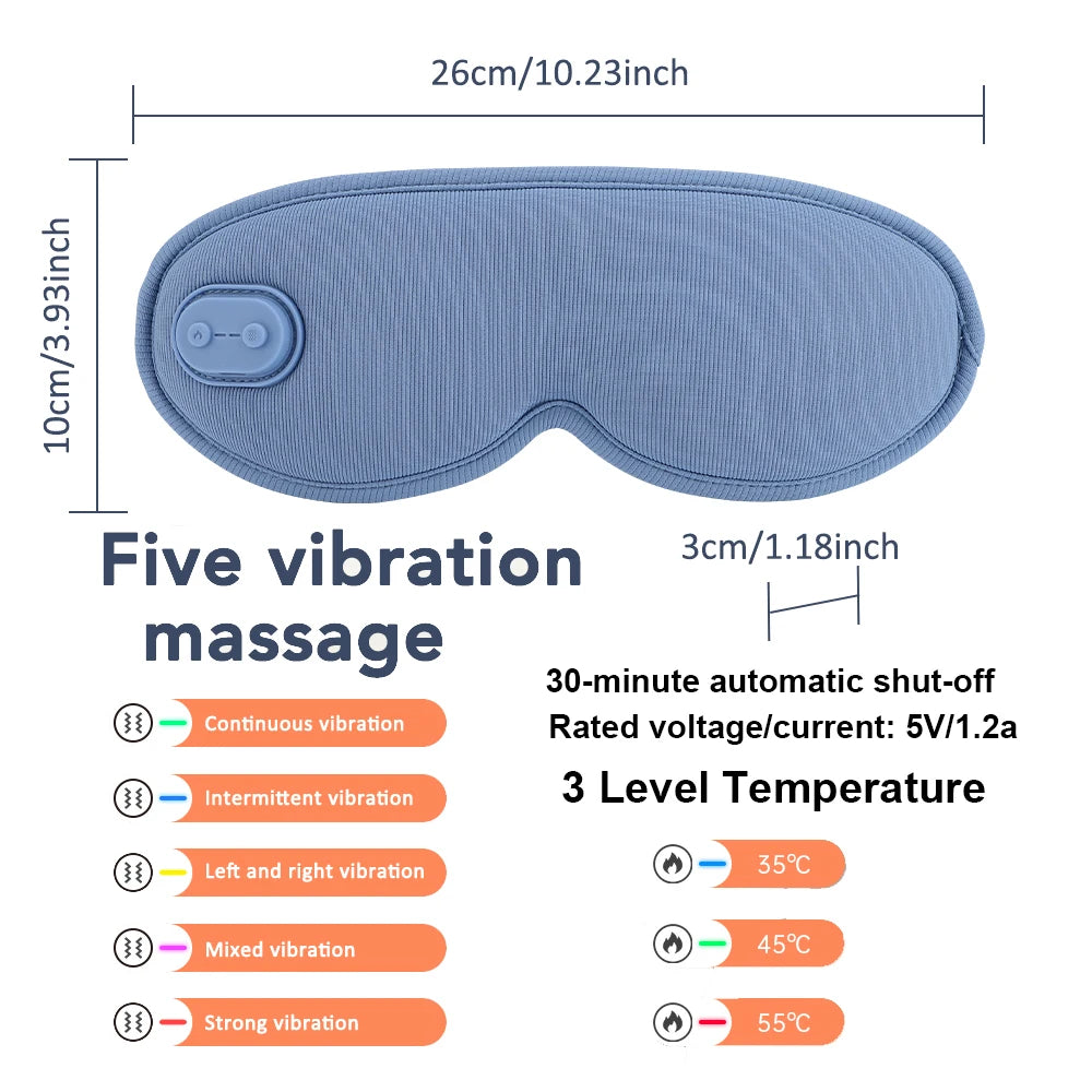 3D Eye Massager 5 Vibration 3 levels Temperature Heating Sleep Mask for Office Travel Reduce Dark Circles Eye Fatigue Eye Shade