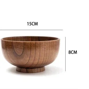 1 Pcs High Quality Eco-friendly Solid Round Wooden Bowl Polished Multi-Functional for Salad Fruits Soup Rice Kitchen Utensil