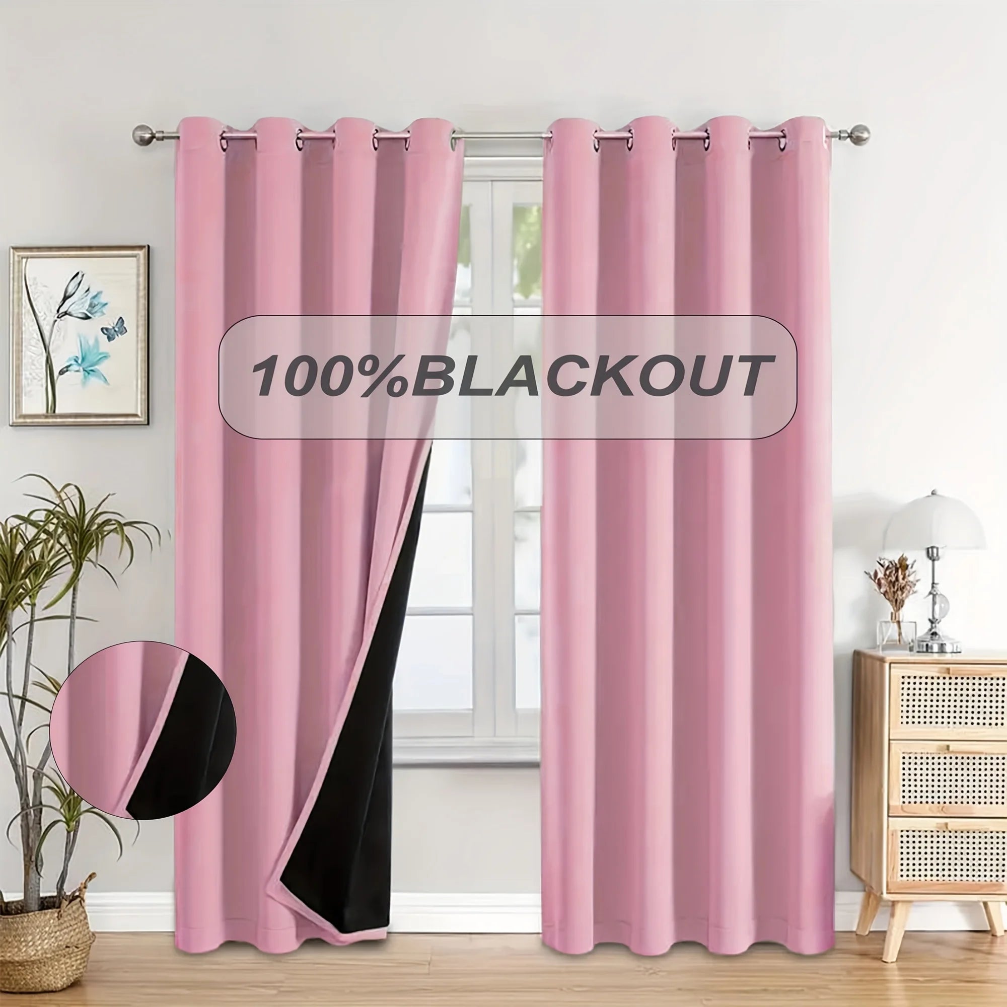 1pc Modern Multi-Color 100% Blackout Curtain Black Lined Thermal Insulated Window Drapes for Living Room Home Office