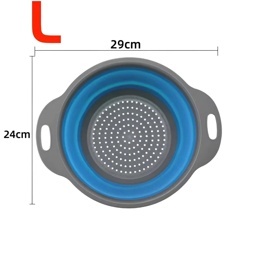 Round Collapsible Colander Silicone Kitchen Fruit Vegetable Washing Basket Strainer Foldable Drainer Kitchen Gadgets Tools