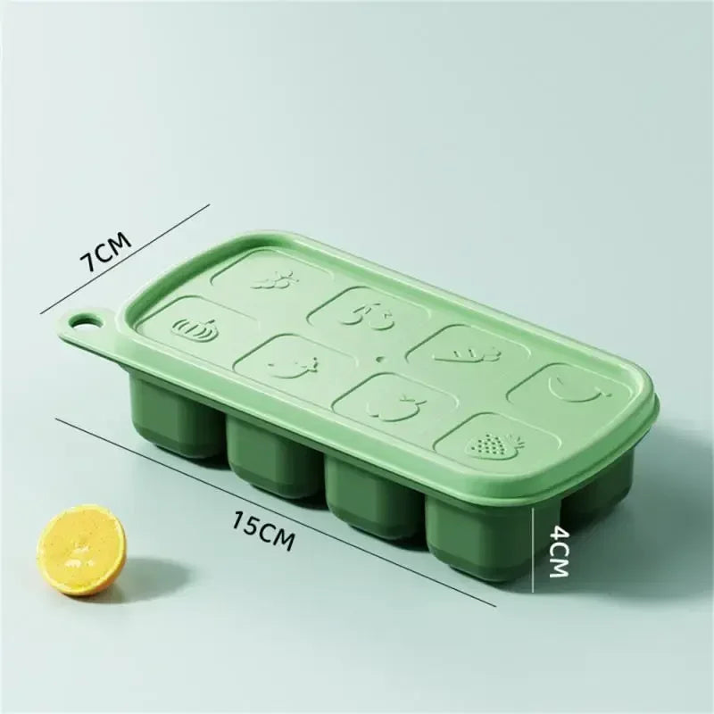 "Eco-Friendly Silicone Ice Cube Trays Food Grade BPA-Free Freezer Molds with Lids Reusable Leakproof Storage, Baby Food"