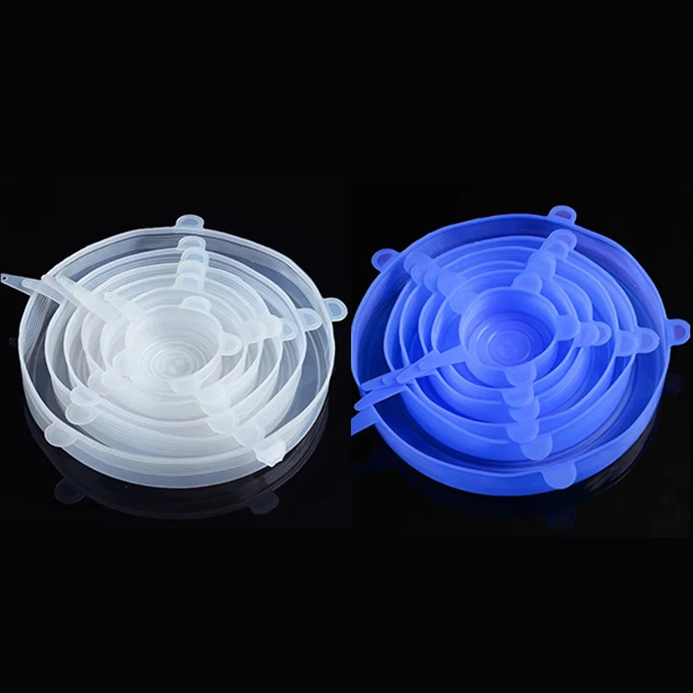 6 Pcs Silicone Cover  Stretch Lids for Kitchen Microwave Food Covers Bowl Caps Elastic Silicone Lid Cap Universal Adaptable Lids