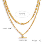 Layered Necklace for Women Minimalist Stackable - 18K Gold Plated Stainless Steel Hypoallergenic Elegant Double Chain Jewelry