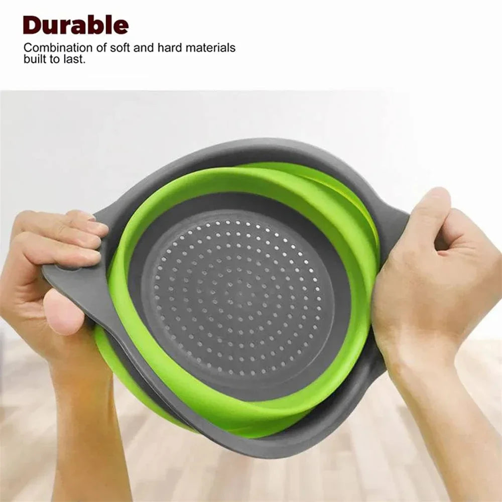 Round Collapsible Colander Silicone Kitchen Fruit Vegetable Washing Basket Strainer Foldable Drainer Kitchen Gadgets Tools