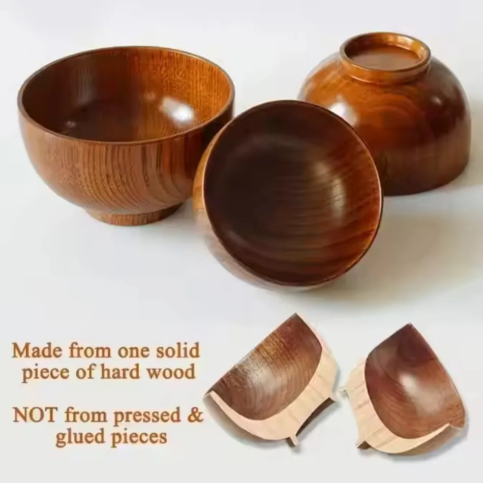 1 Pcs High Quality Eco-friendly Solid Round Wooden Bowl Polished Multi-Functional for Salad Fruits Soup Rice Kitchen Utensil