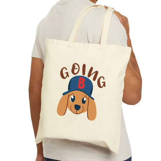 Eco-Friendly Dog Pattern Canvas Tote - White Reusable Shopping Bag & Hand Carry Bag for Supermarket, Work Files, Books