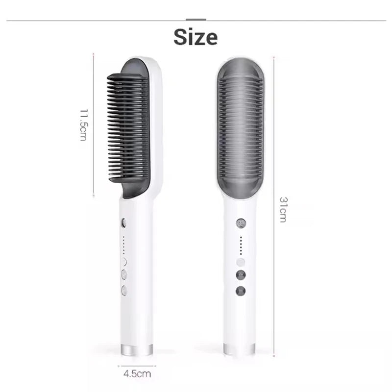 2in1 Hair Styler Straightening  Hot Comb Fast Heated Ceramic Negative Ion Curler Straightener Brush Anti-Scalding Styling Tools