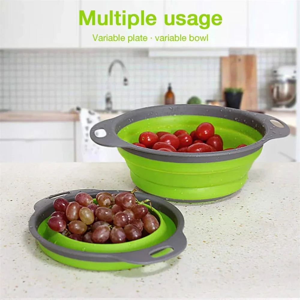 Round Collapsible Colander Silicone Kitchen Fruit Vegetable Washing Basket Strainer Foldable Drainer Kitchen Gadgets Tools