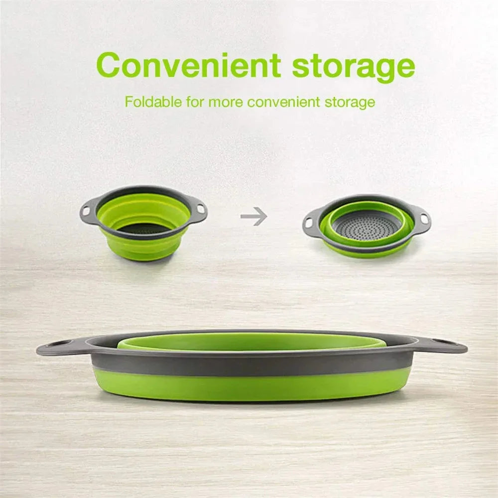 Round Collapsible Colander Silicone Kitchen Fruit Vegetable Washing Basket Strainer Foldable Drainer Kitchen Gadgets Tools