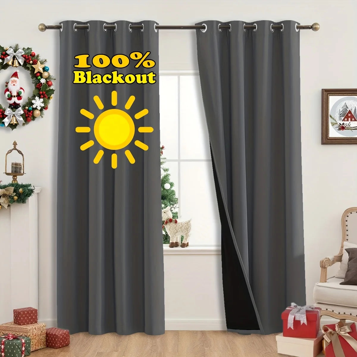 1pc Modern Multi-Color 100% Blackout Curtain Black Lined Thermal Insulated Window Drapes for Living Room Home Office