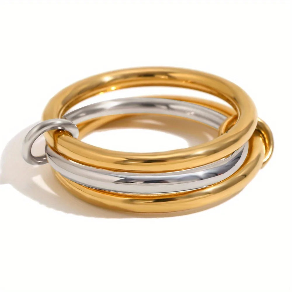 Stackable Rings for Women Statement Mixed Metals Multi Ring Stack Cubic Zirconia Connected Bands Stacking Jewelry