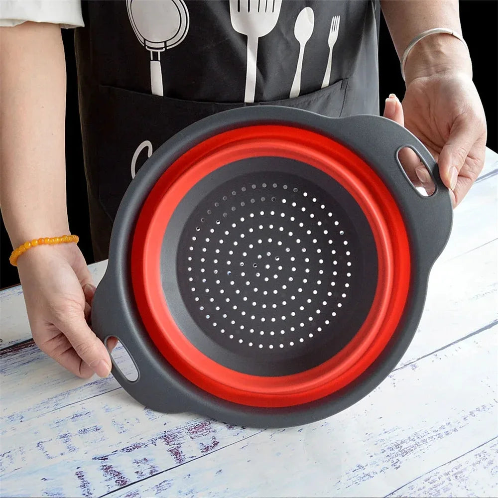 Round Collapsible Colander Silicone Kitchen Fruit Vegetable Washing Basket Strainer Foldable Drainer Kitchen Gadgets Tools