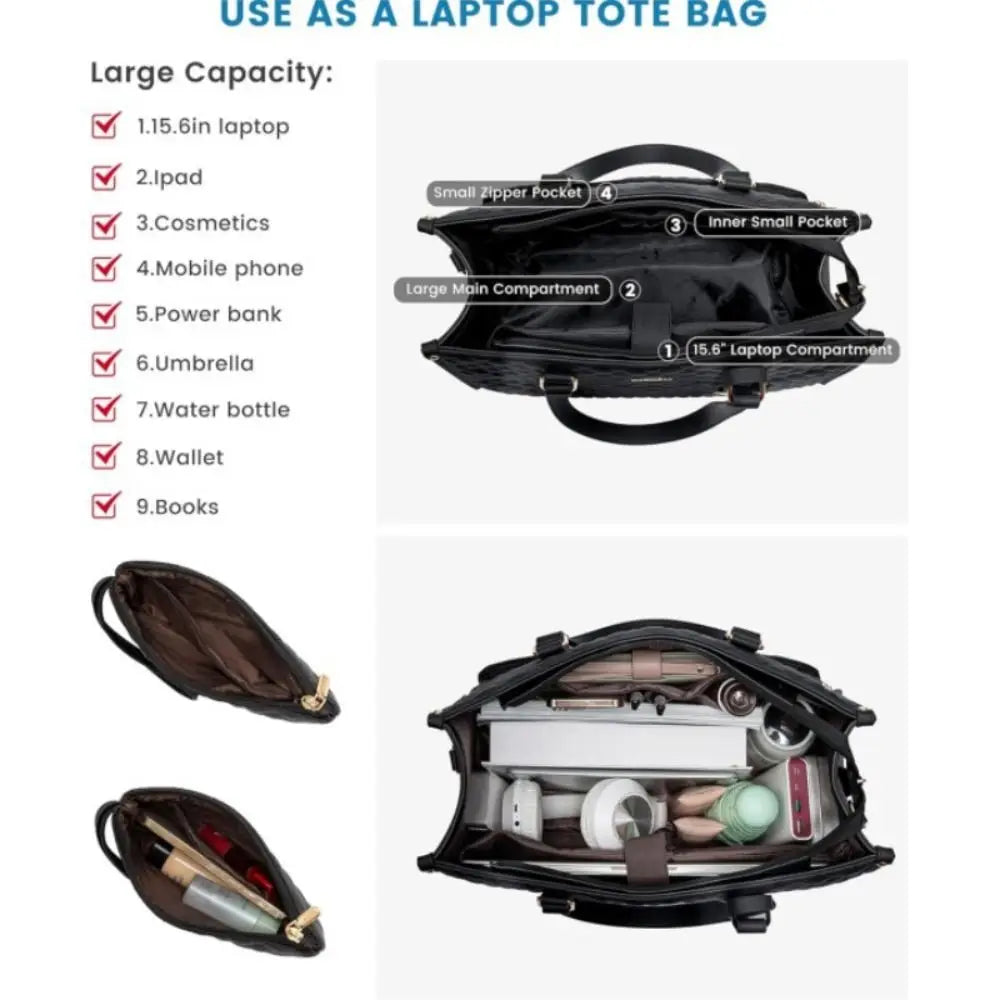 2 in 1 Lunch Tote Bag for Women Large Capacity Insulated 15.6 Inch Laptop Bag with Purse Lunch Compartment Computer Handbag