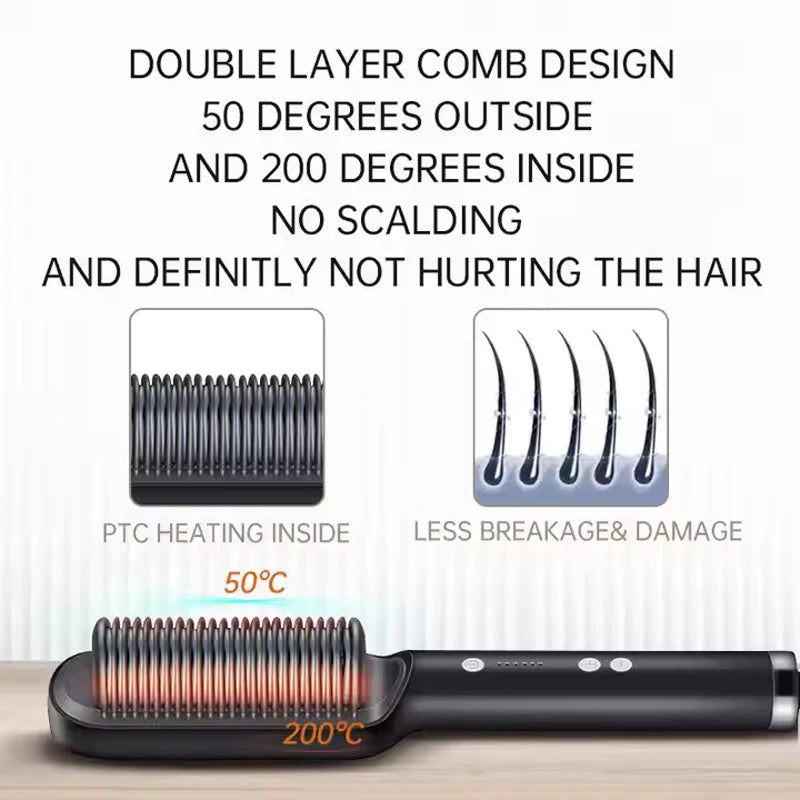 2in1 Hair Styler Straightening  Hot Comb Fast Heated Ceramic Negative Ion Curler Straightener Brush Anti-Scalding Styling Tools