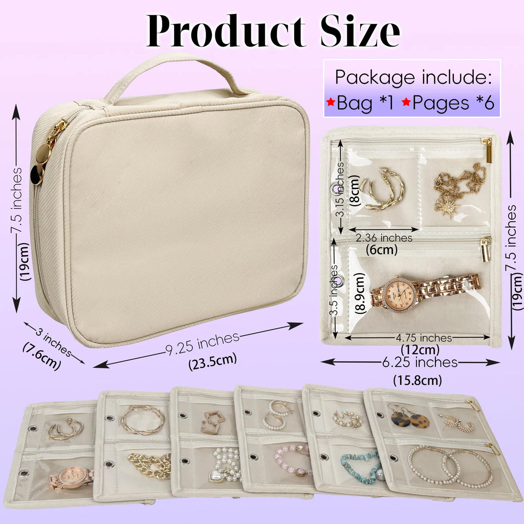 Travel Jewelry Organizer Case,Jewelry Bags Jewelry Storage Book Binder with Clear Zipper Velvet Pouch for Traveling,Earrings