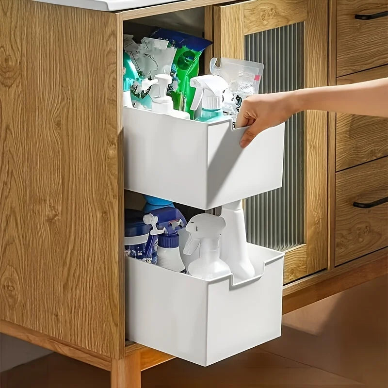 1pc kitchen spice track drawer storage box cabinet sundry organizer basket intimates cosmetics pull-out storage box