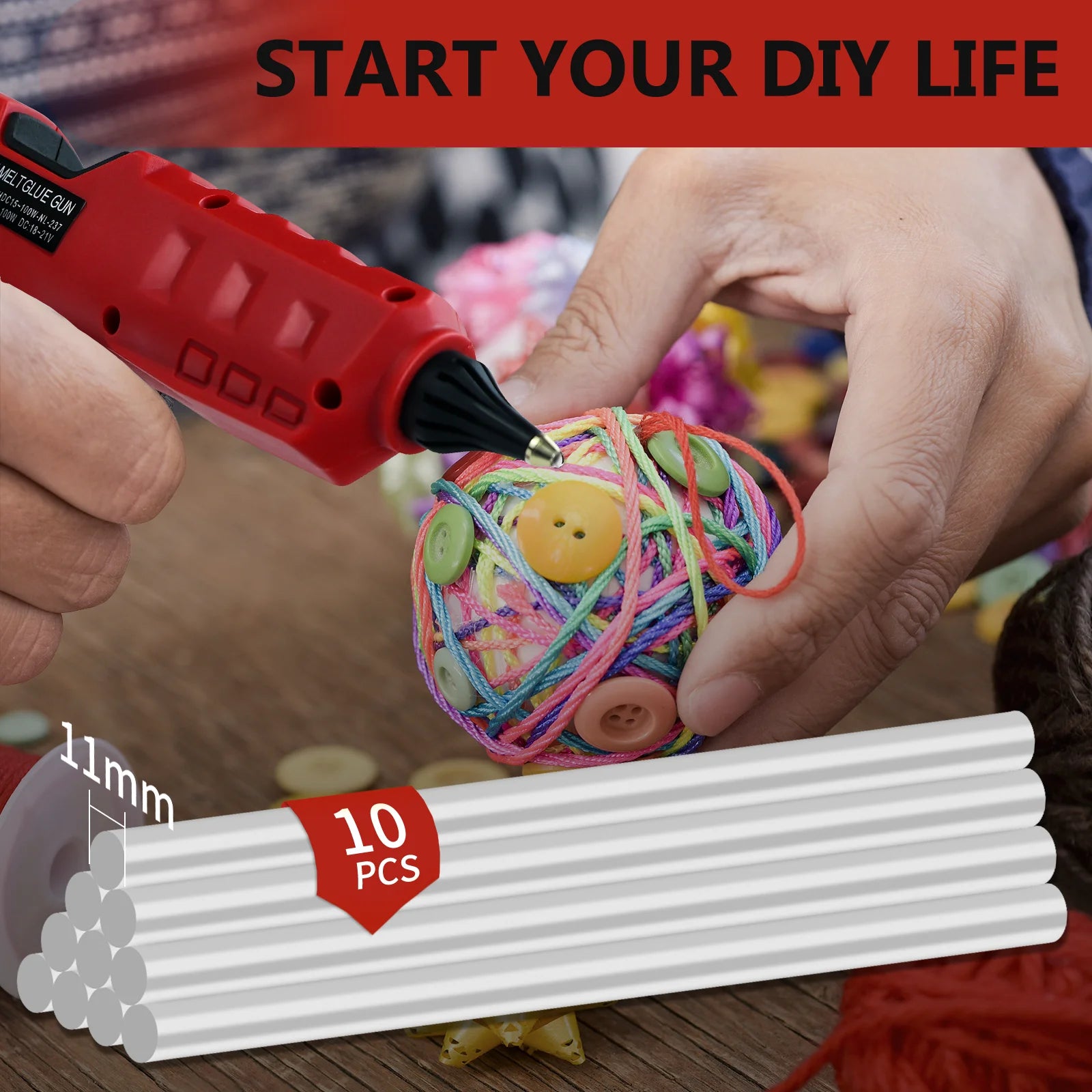 100W Cordless Hot Melt Glue Gun 100℃-200℃ LCD Digital Display with 10pcs 11mm Glue Sticks For Milwaukee 18V Battery (No Battery)