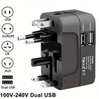 Universal AC Power Adapter with Dual USB Charging Ports, Universal Travel Plugs and Sockets, EU-US AC Power Adapter