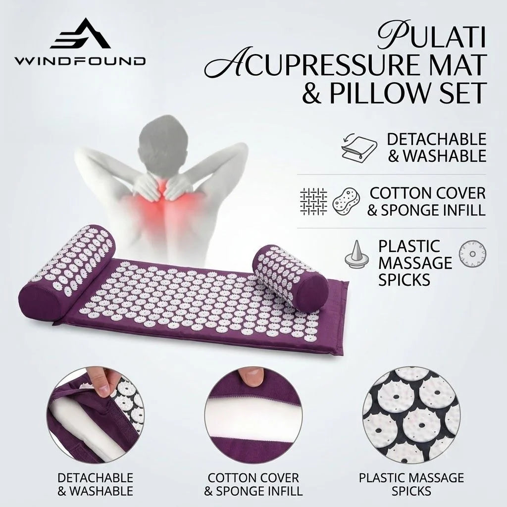 Acupressure Mat & Pillow Set Muscle Relaxation Back Neck Massager Cushion Kuznetsov Applicator Pad for Yoga Fitness Pain Relief