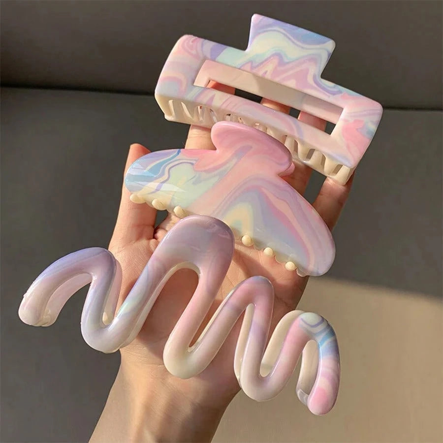 3Pcs/1Pc Candy Color Claw Clip - Extra Hold Hair Clamp For Thick Hair,Summer Cute Crinkle Clip For Girls, Sweet Hair Accessories
