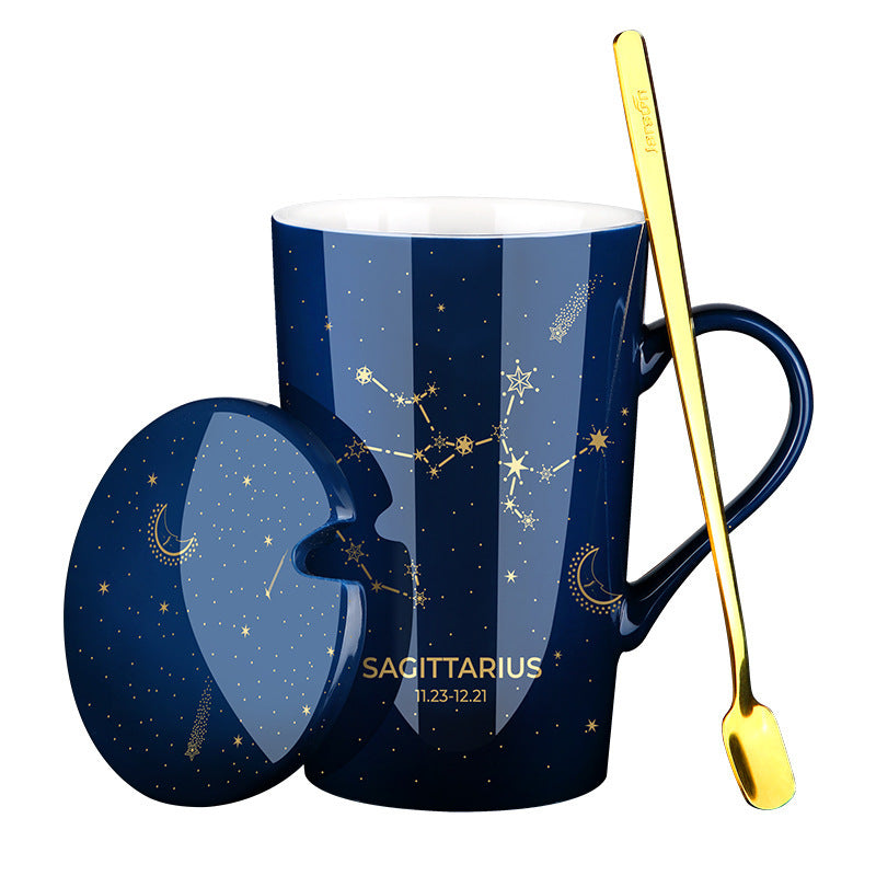 Ceramic Constellation Coffee Mug with Lid and Spoon