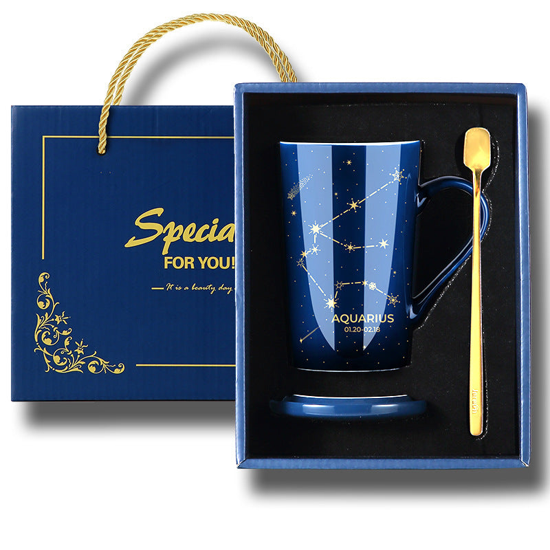Ceramic Constellation Coffee Mug with Lid and Spoon